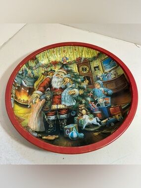 🛍️3/$30 Vintage LIDCO Santa Claus Christmas holiday round metal plate dish